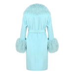 Long Belted Coat with Curly Shearling-Style Trim