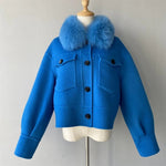 Cropped Wool Jacket with Faux Fur Collar