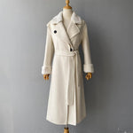 Long Belted Wool Trench with Faux Fur Trim