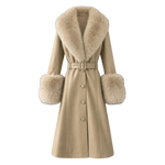 Belted Longline Trench Coat with Plush Trim