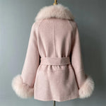 Wrap Jacket with Plush Fur Trim