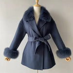 Wrap Jacket with Plush Fur Trim