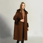 Belted Longline Coat with Contrast Fur Trim