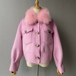 Cropped Wool Jacket with Faux Fur Collar