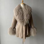 Tie-Waist Wool Coat with Plush Cuffs