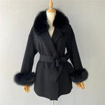 Wrap Jacket with Plush Fur Trim