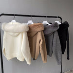 Plush Fur-Hood Knit Jacket