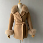 Wrap Jacket with Plush Fur Trim