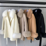 Wrap Jacket with Plush Fur Trim