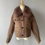 Cropped Wool Jacket with Faux Fur Collar