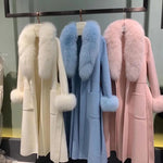 Long Wrap Coat with Faux Fur Collar and Cuffs