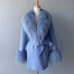 Tie-Waist Wool Coat with Plush Cuffs