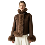 Cropped Wool Moto Jacket with Plush Fux Fur Trim