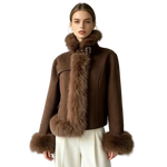 Cropped Wool Moto Jacket with Plush Fux Fur Trim