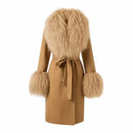 Textured Fur-Trim Longline Wrap Jacket