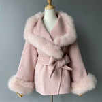 Wrap Jacket with Plush Fur Trim