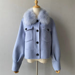Cropped Wool Jacket with Faux Fur Collar
