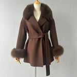 Wrap Jacket with Plush Fur Trim