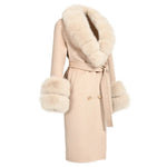 Long Wrap Coat with Faux Fur Collar and Cuffs