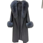 Longline Shawl Collar Wrap Coat with Plush Trim