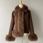 Cropped Wool Moto Jacket with Plush Fux Fur Trim