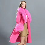 Long Belted Coat with Curly Shearling-Style Trim