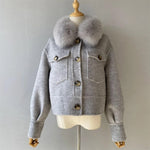 Cropped Wool Jacket with Faux Fur Collar
