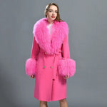 Long Belted Coat with Curly Shearling-Style Trim
