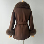 Wrap Jacket with Plush Fur Trim