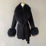 Tie-Waist Wool Coat with Plush Cuffs