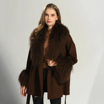 Tie-Waist Wool Coat with Plush Cuffs