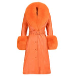 Belted Longline Trench Coat with Plush Trim