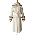 Belted Longline Coat with Contrast Fur Trim