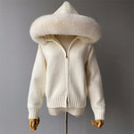 Plush Fur-Hood Knit Jacket