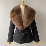 Black Wrap Coat with Fur Collar