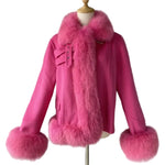 Cropped Wool Moto Jacket with Plush Fux Fur Trim