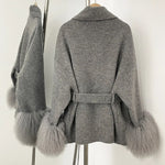 Belted Wrap Coat with Curly Shearling-Style Cuffs