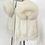 Plush Fur-Hood Knit Jacket with Pockets
