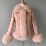 Cropped Wool Moto Jacket with Plush Fux Fur Trim