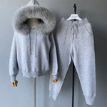 Plush Fur-Trim Hoodie Lounge Set