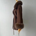 Wrap Jacket with Plush Fur Trim
