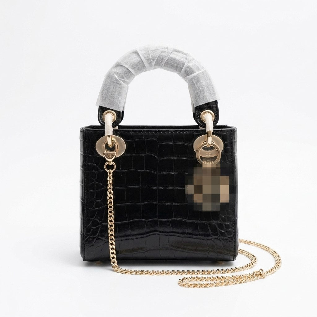Elegant Croc-Embossed Mini Top Handle Bag