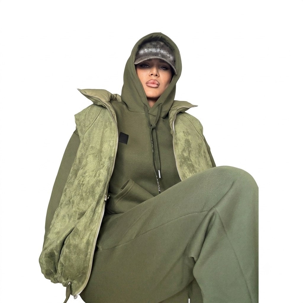 Casual Streetwear Set with 2-Way Reversible Vest
