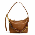 leather shoulder bag with a gold chain strap