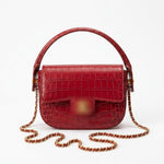 Croco-Embossed Flap Bag with Top Handle