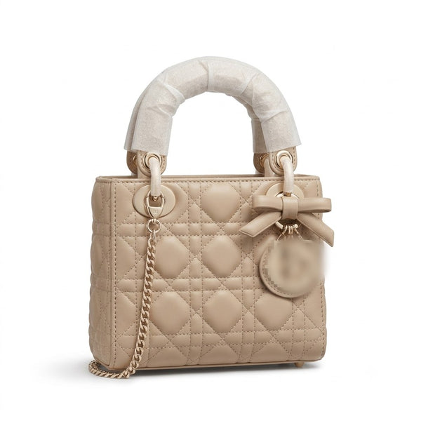 Quilted Top-Handle Bag with Decorative Chain and Bow Detail
