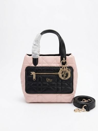 Two-Tone Top Handle Bag with Exterior Compartment