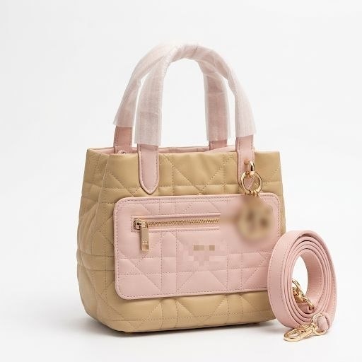 Two-Tone Top Handle Bag with Exterior Compartment