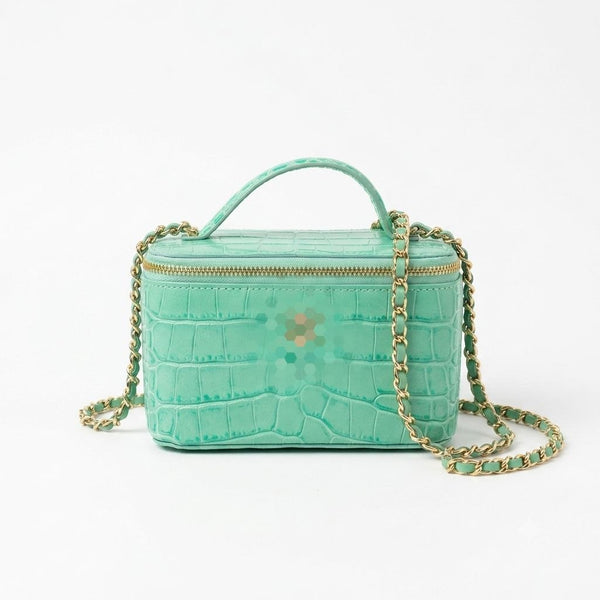 Mint Green Croc-Effect Vanity Shoulder Bag