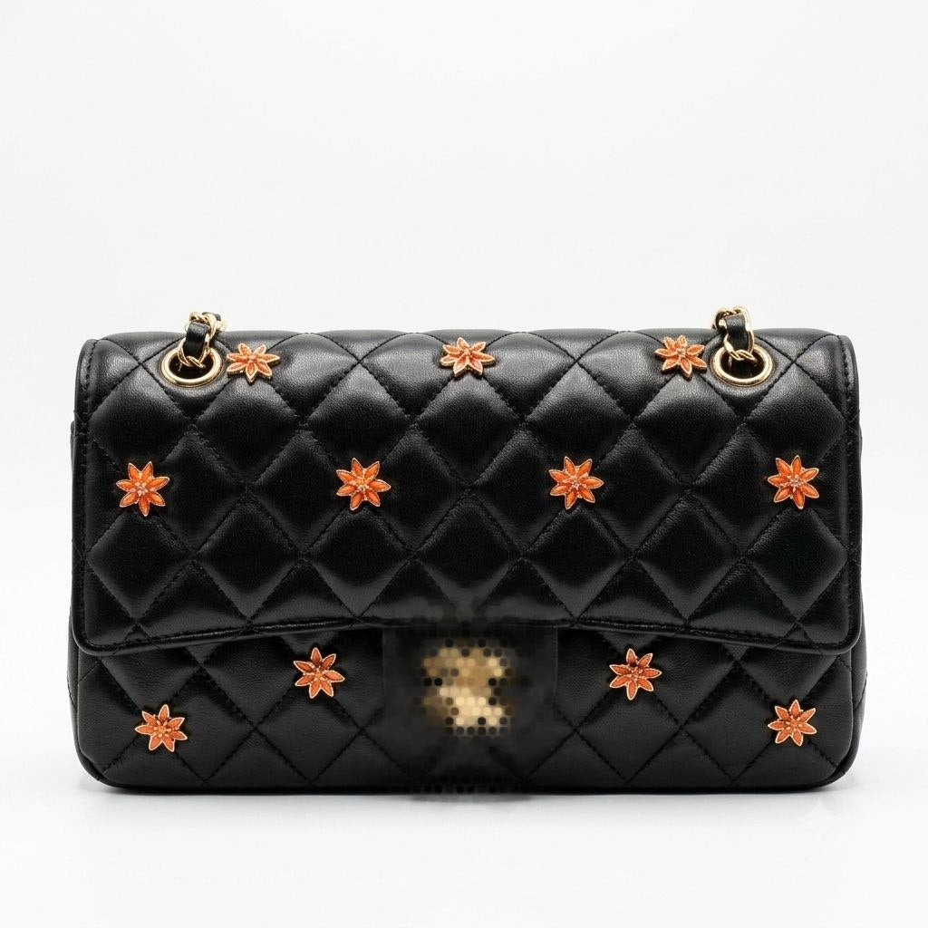 Elegant Quilted Chain Bag with Floral Metal Details